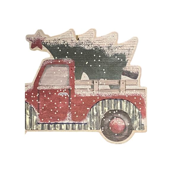 Vintage Red Truck Christmas Decor | Tree Truck Holiday Sign Farmhouse Christmas - Picture 4 of 4